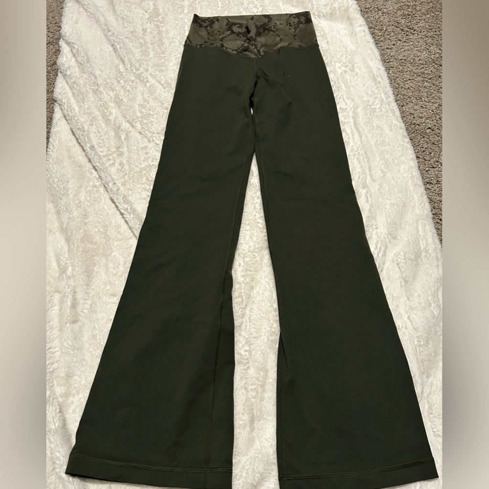 lululemon athletica Olive Green Wide-Leg Yoga Pants with Snake-Print Waistband